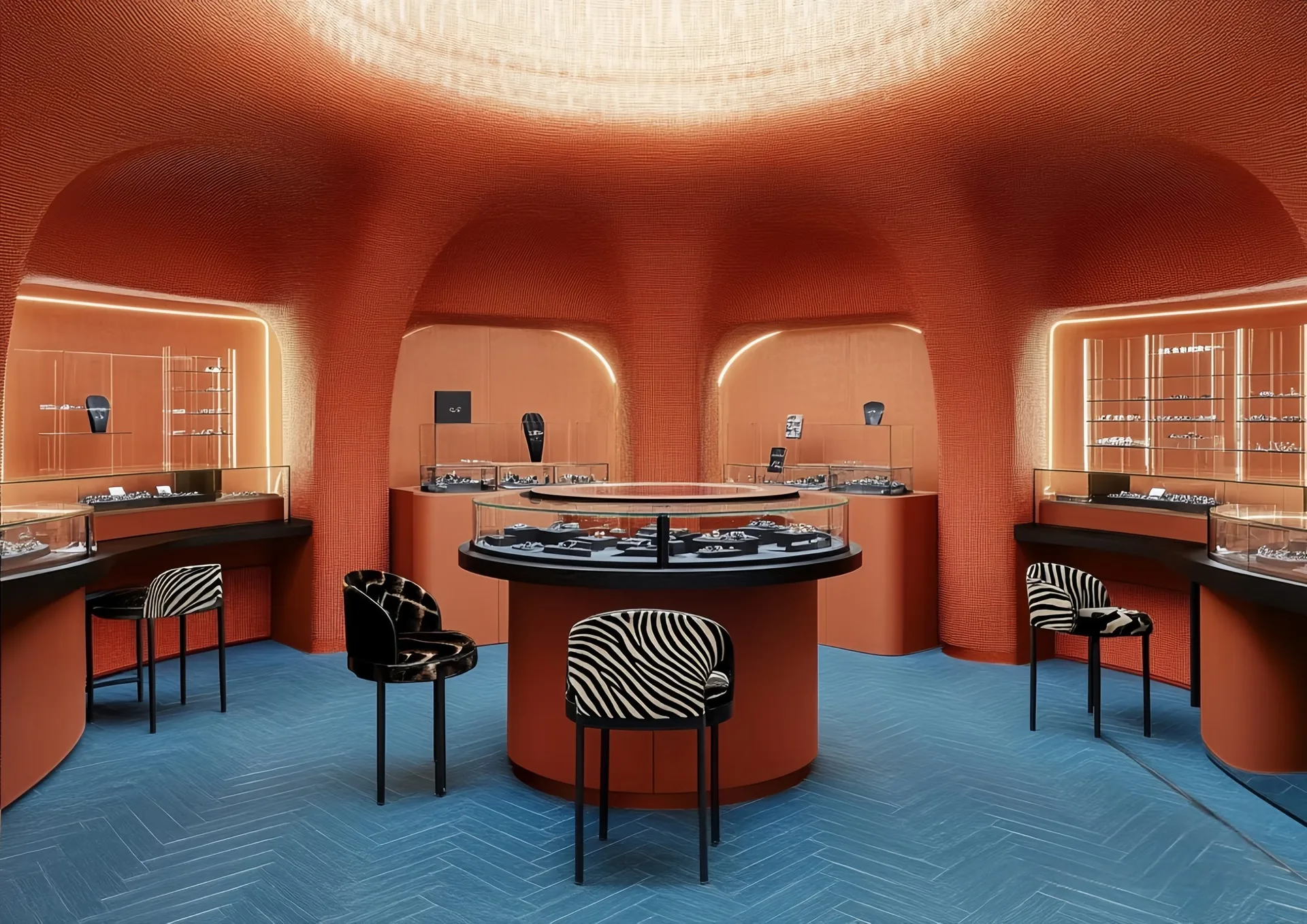 Modern Luxury Boutique Showcase System | Curved Glass Jewelry Display — view 3