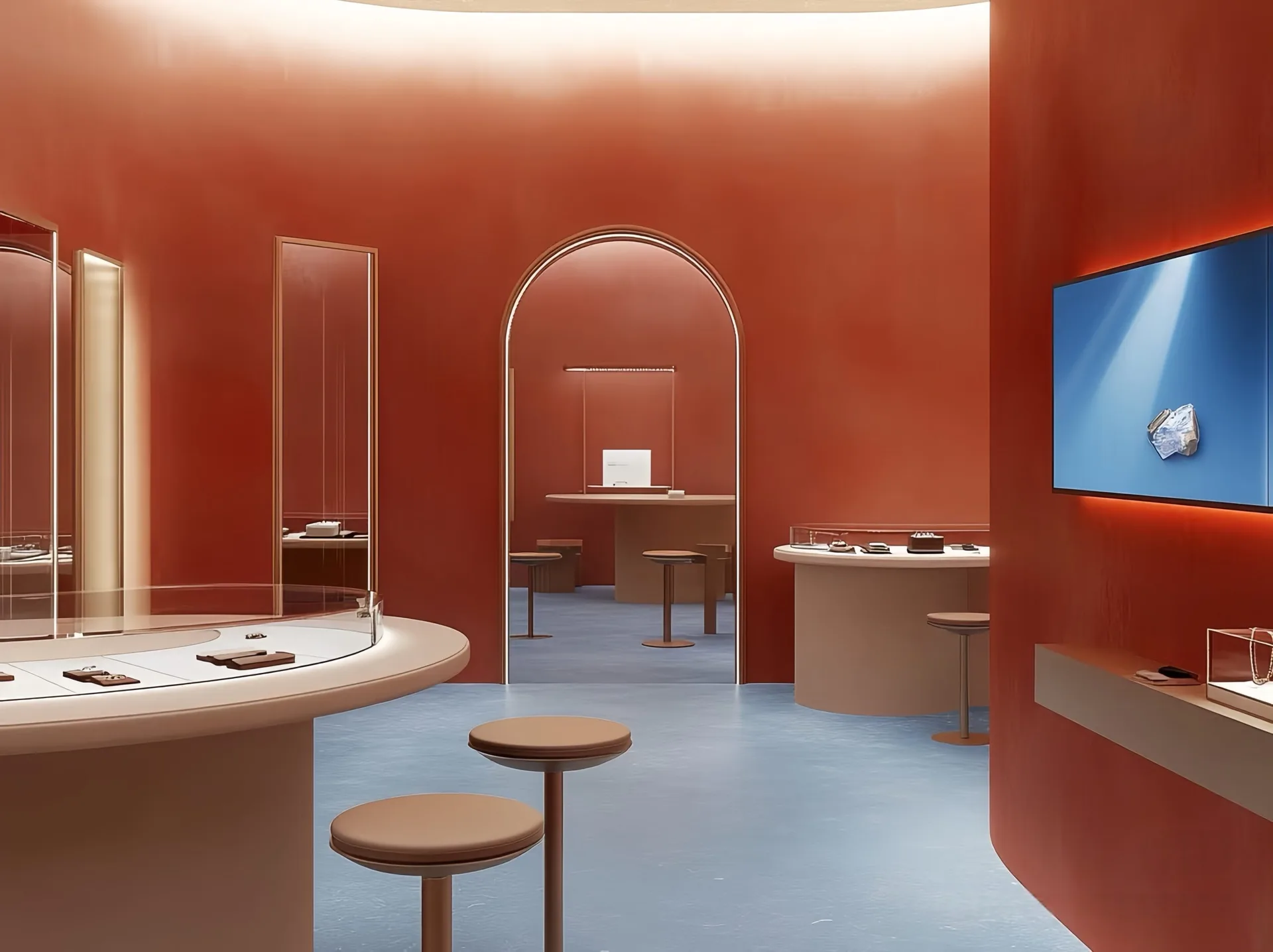 Modern Luxury Boutique Showcase System | Curved Glass Jewelry Display — view 5