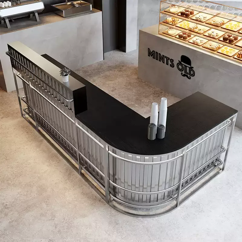 Modern Minimalist Industrial L-Shaped Metal Reception & Checkout Bar Counter — view 4