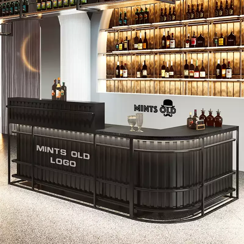 Modern Minimalist Industrial L-Shaped Metal Reception & Checkout Bar Counter — view 5