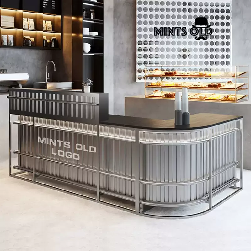 Modern Minimalist Industrial L-Shaped Metal Reception & Checkout Bar Counter — view 3