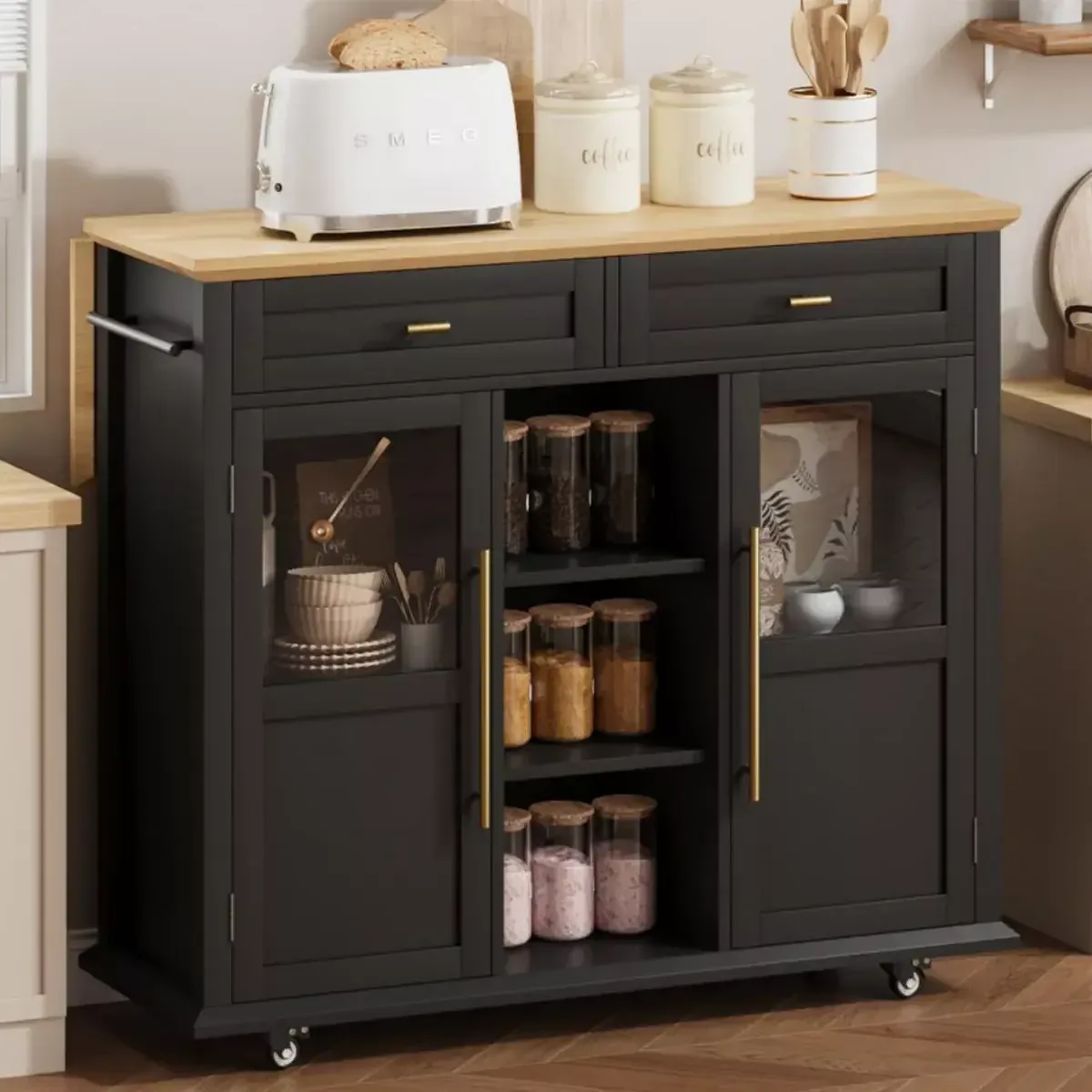 Modern mobile kitchen cabinet custom furniture storage display stand for sale — view 3