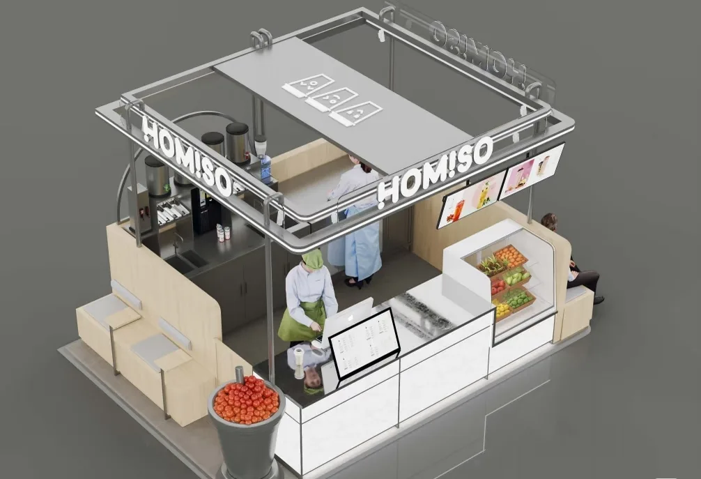 Modern Open-Concept Juice Kiosk Design for Malls — view 3