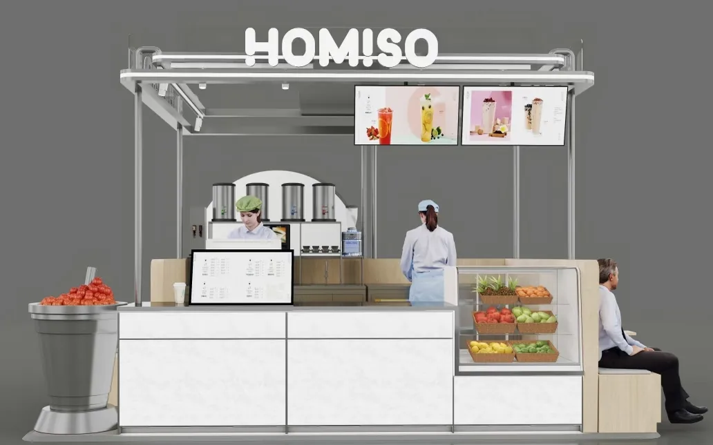 Modern Open-Concept Juice Kiosk Design for Malls