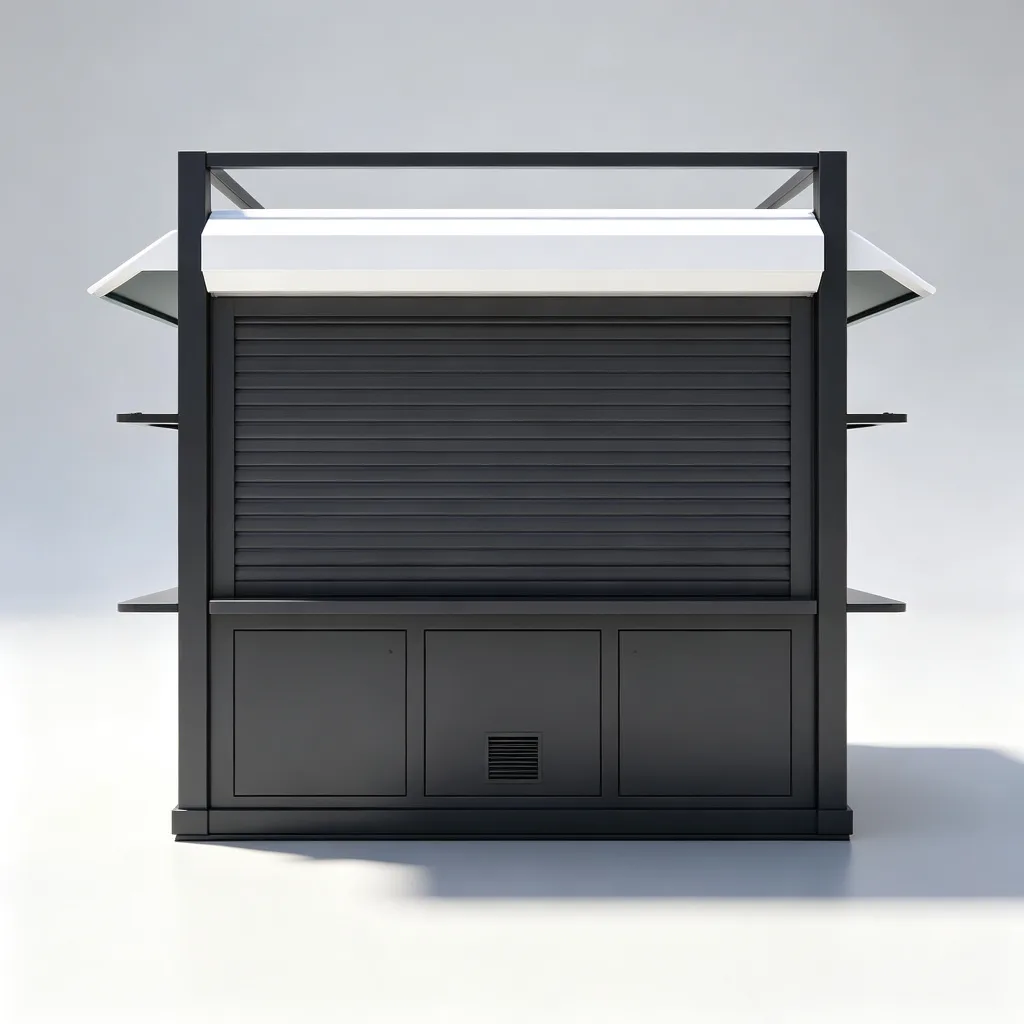 Modern Outdoor Shoe Kiosk | 3m Dark Gray Steel Frame Footwear Retail Booth with RGB Lighting | Custom Design — view 4