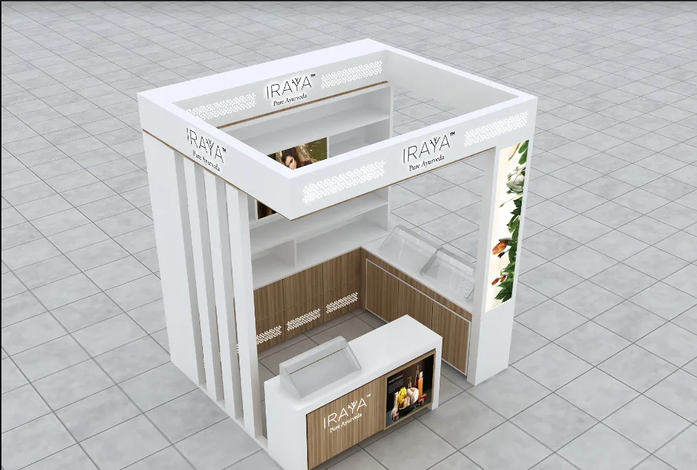 Modern Rectangular Beauty Kioks in White & Wood for Shopping Malls — view 3