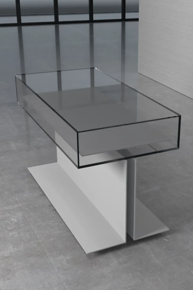Modern Smoked Tempered Glass Display Table for Luxury Retail Boutique