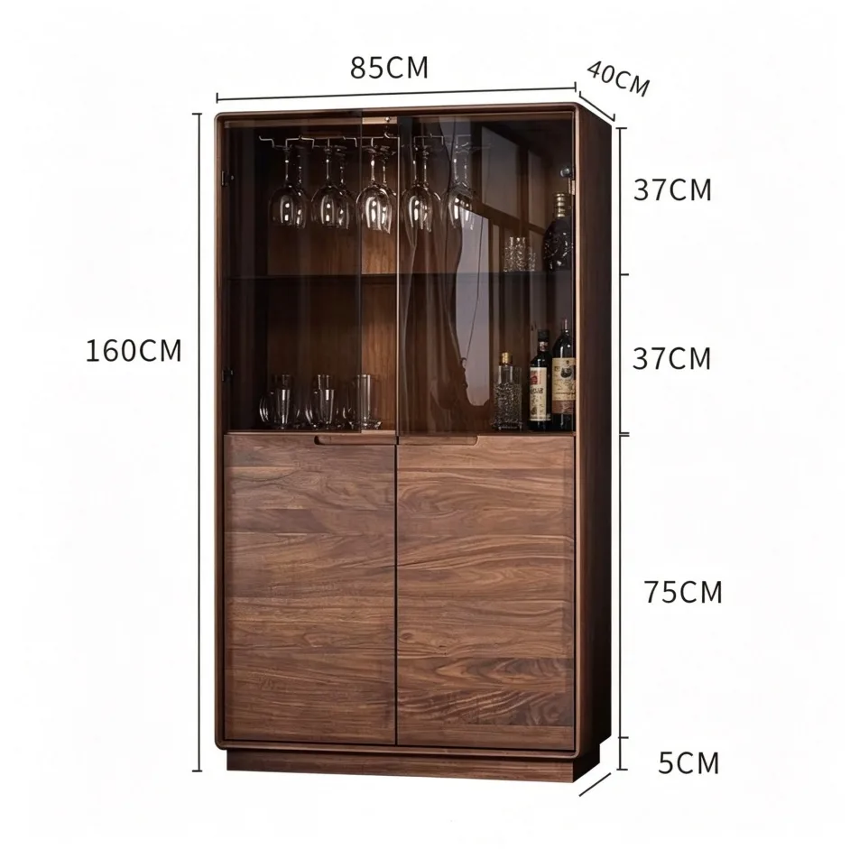 Modern Solid Wood Wine Cabinet with Glass Doors, Hanging Stemware Rack — product detail 1