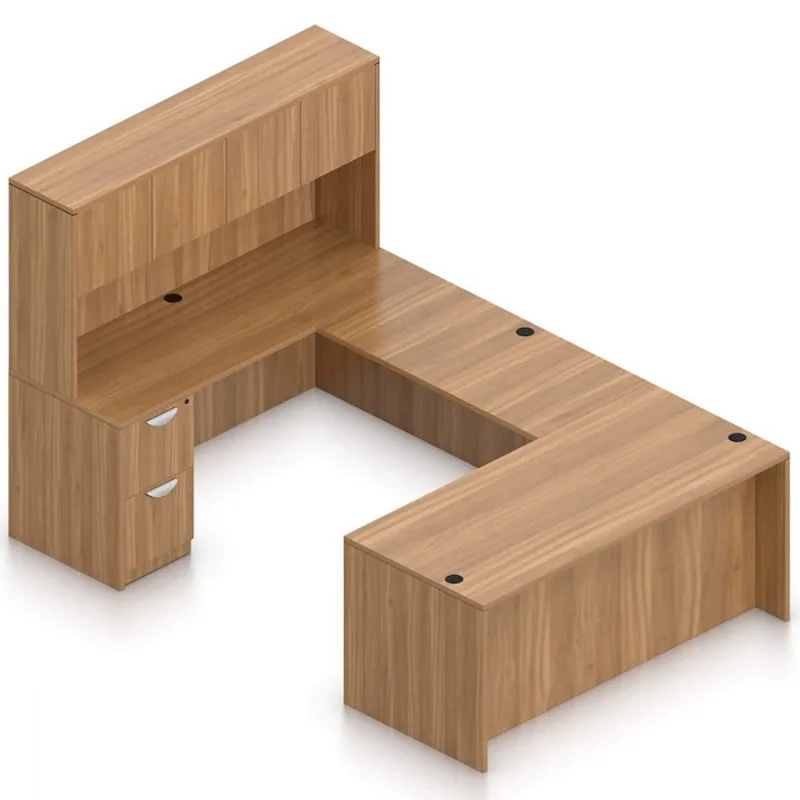 Modern U-shaped office reception desk Natural wooden front desk for sale — view 6