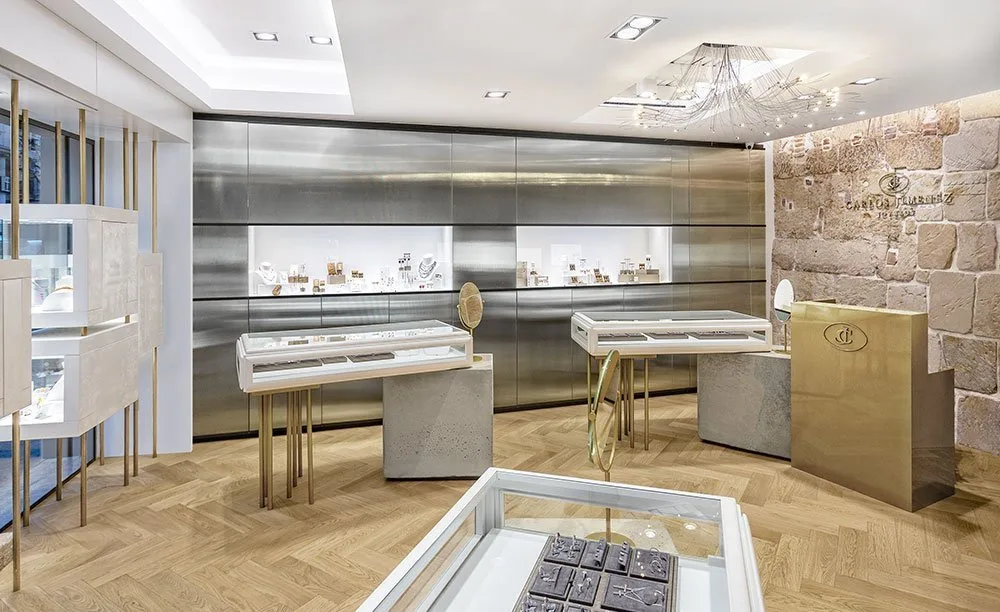 Modern White Gold Jewelry Display Counter, High‑End Jewellery Shop Interior Design