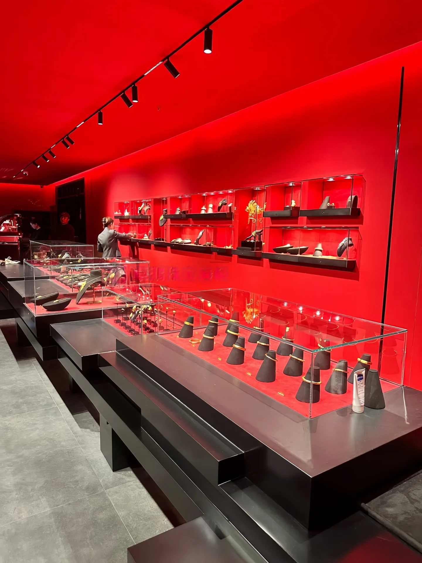 Modular Black Display Pedestal Set with Glass Cases | Wall Shelving and Counter Showcase for Retail Stores — view 2