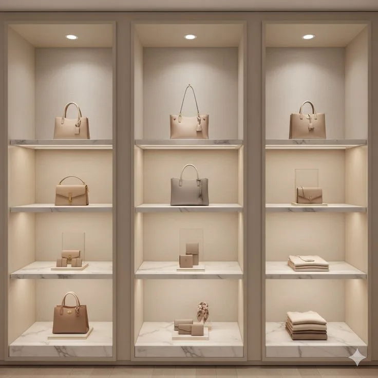 Modular Luxury Handbag Display Wall Cabinet For Leather Goods Boutique
