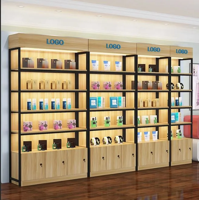 Modular Metal Wood Cosmetic & Merchandise Display Wall Cabinet