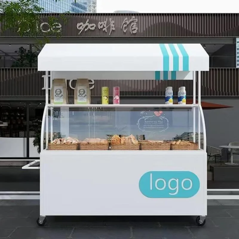 Multi Color Mobile Bakery Cart Curved Glass Pastry Display Street Food Kiosk For Sale — view 4