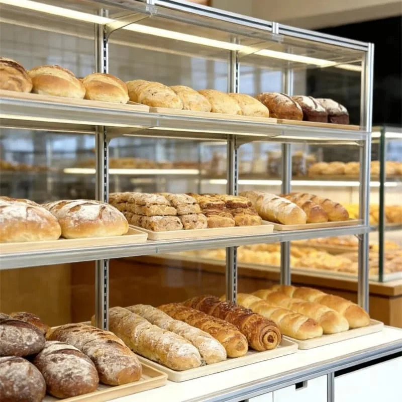 Multi-layer Bakery Display Shelving Unit with Drawers and Closed Cabinet — view 4
