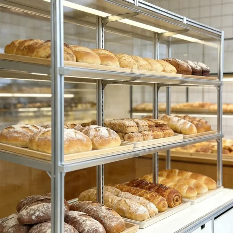 Multi-layer Bakery Display Shelving Unit with Drawers and Closed Cabinet — view 3