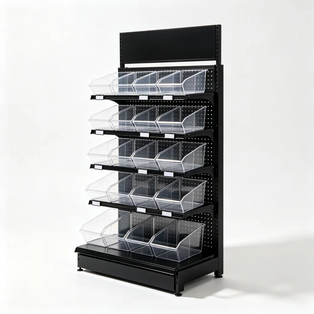 Multi-Layer Bulk Candy Display Rack Black Steel Clear Plastic Bins 5-Tier — view 3
