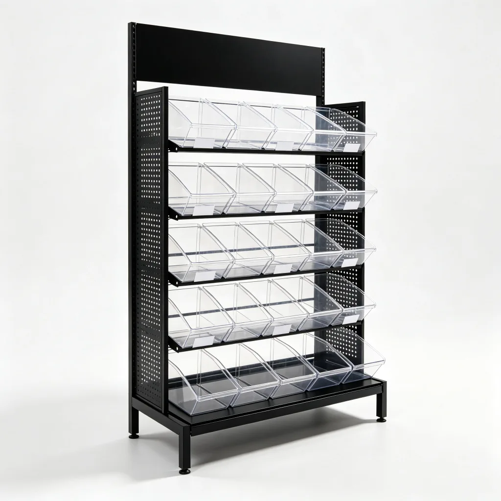 Multi-Layer Bulk Candy Display Rack Black Steel Clear Plastic Bins 5-Tier — view 4