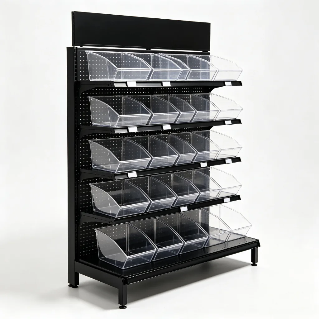 Multi-Layer Bulk Candy Display Rack Black Steel Clear Plastic Bins 5-Tier — view 2