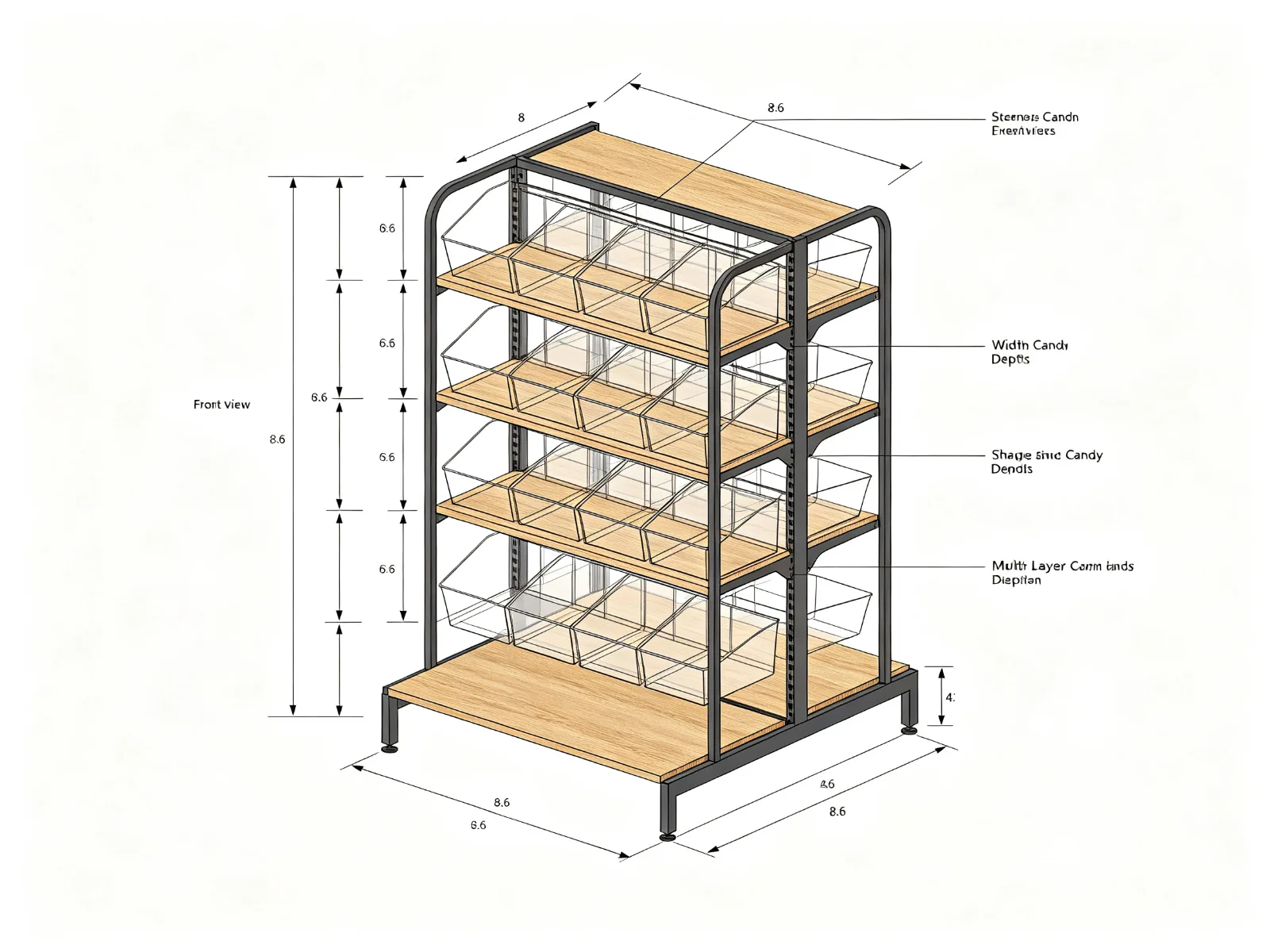Multi-Layer Bulk Candy Display Rack Black Steel Clear Plastic Bins 5-Tier — product detail 5