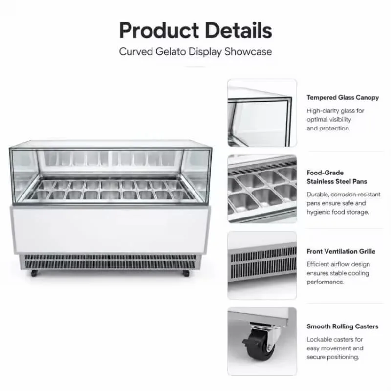Multi‑Pans Curved Glass Freezer Display Delicious Gelato for Ice‑Cream Shop — product detail 1