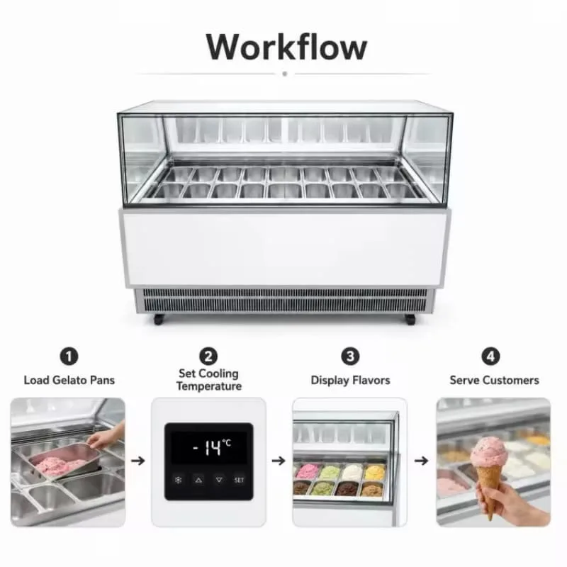 Multi‑Pans Curved Glass Freezer Display Delicious Gelato for Ice‑Cream Shop — product detail 3