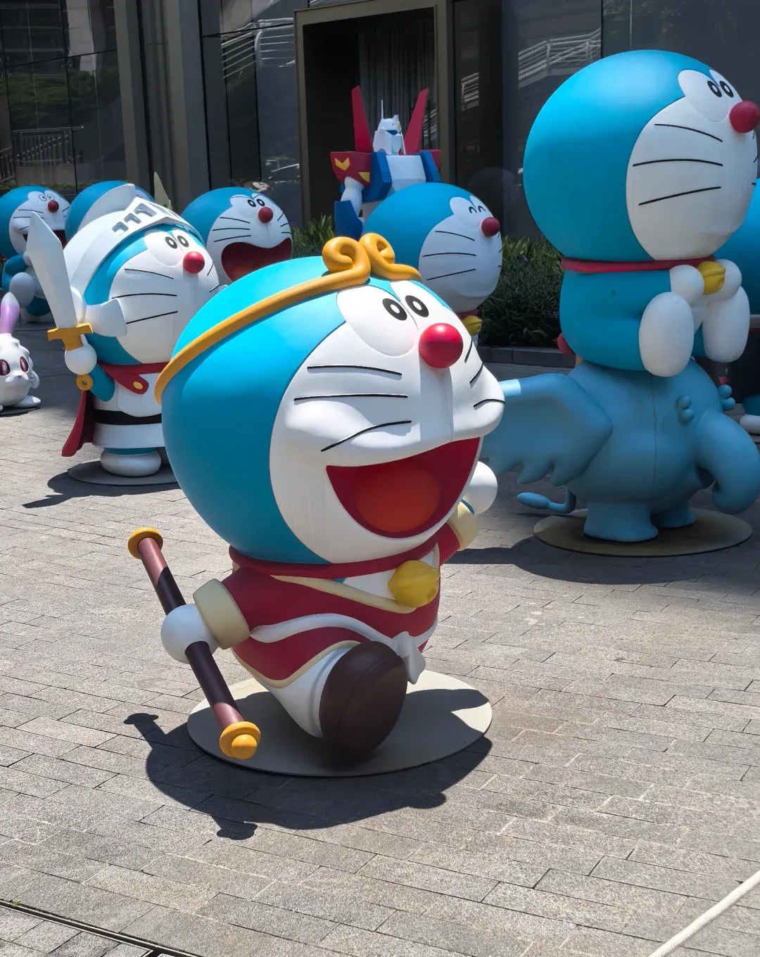 Multi-Pose Blue Cat Robot Fiberglass Statue Set — Costumed, Full Color, Mall Grade — view 3
