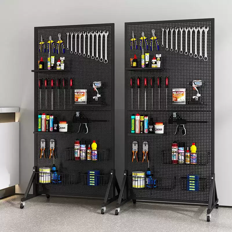 Multi-Purpose Metal Pegboard Display Stand with Wheels – Versatile Storage for Phone Accessories, Jewelry, and Tools — product detail 1