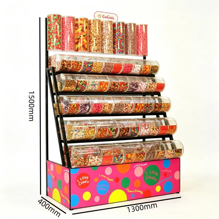 Multi‑Tier Bulk Candy Dispenser Display Rack with Clear Storage Bins for Confectionery Store — product detail 1