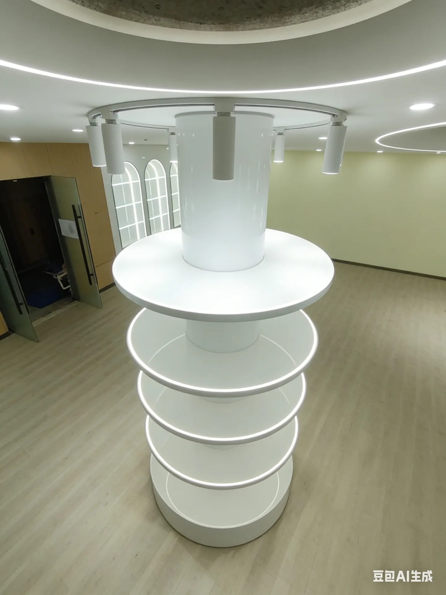 Multi-Tier Column Display Stand, High-Density MDF Baking Paint 360° Circular Retail Display Fixture for Stores — view 3