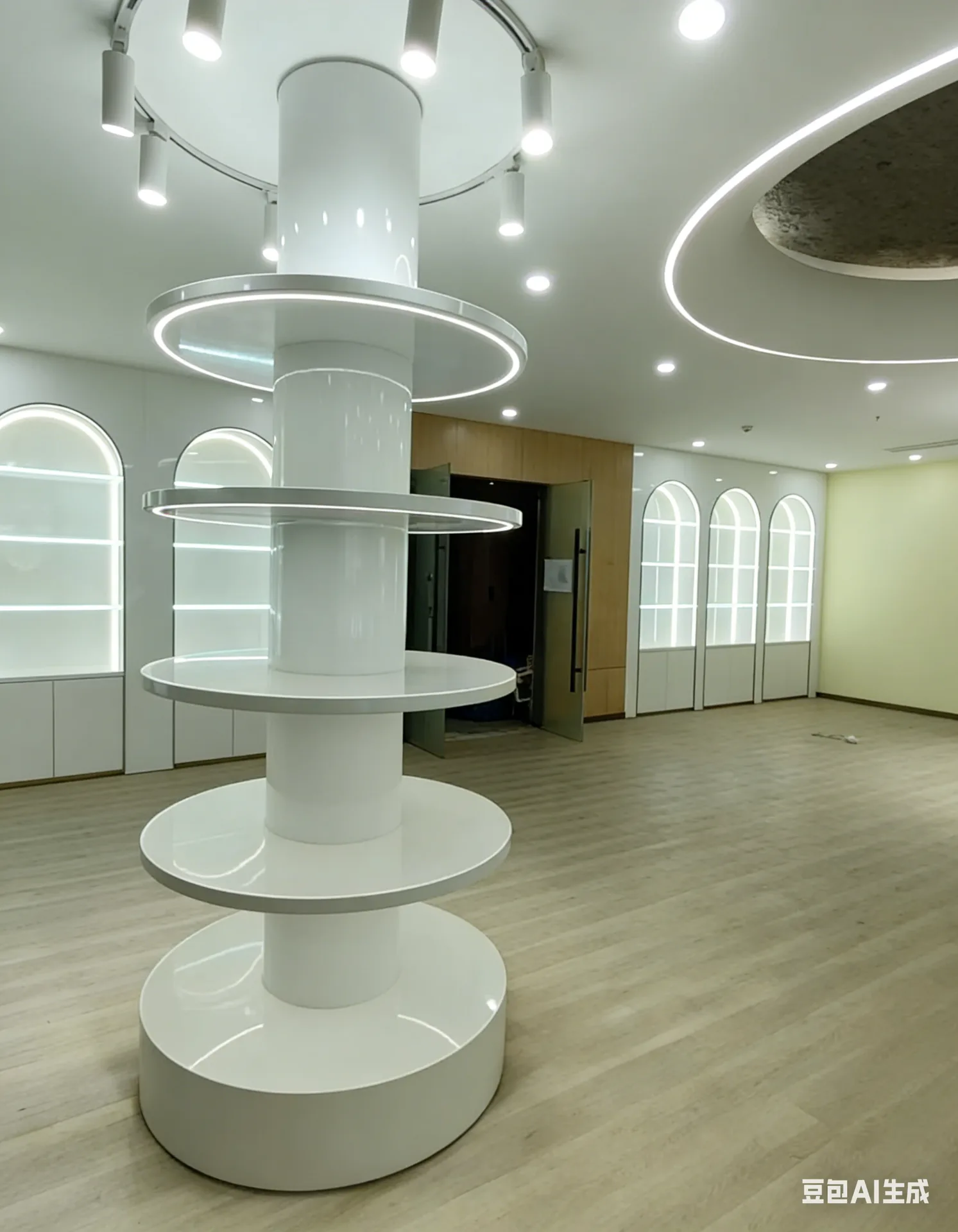 Multi-Tier Column Display Stand, High-Density MDF Baking Paint 360° Circular Retail Display Fixture for Stores — view 4