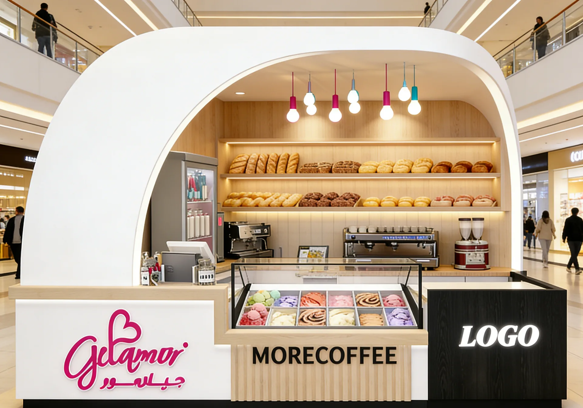 Multifunctional Food Kiosk for Ice Cream, Bakery & Coffee