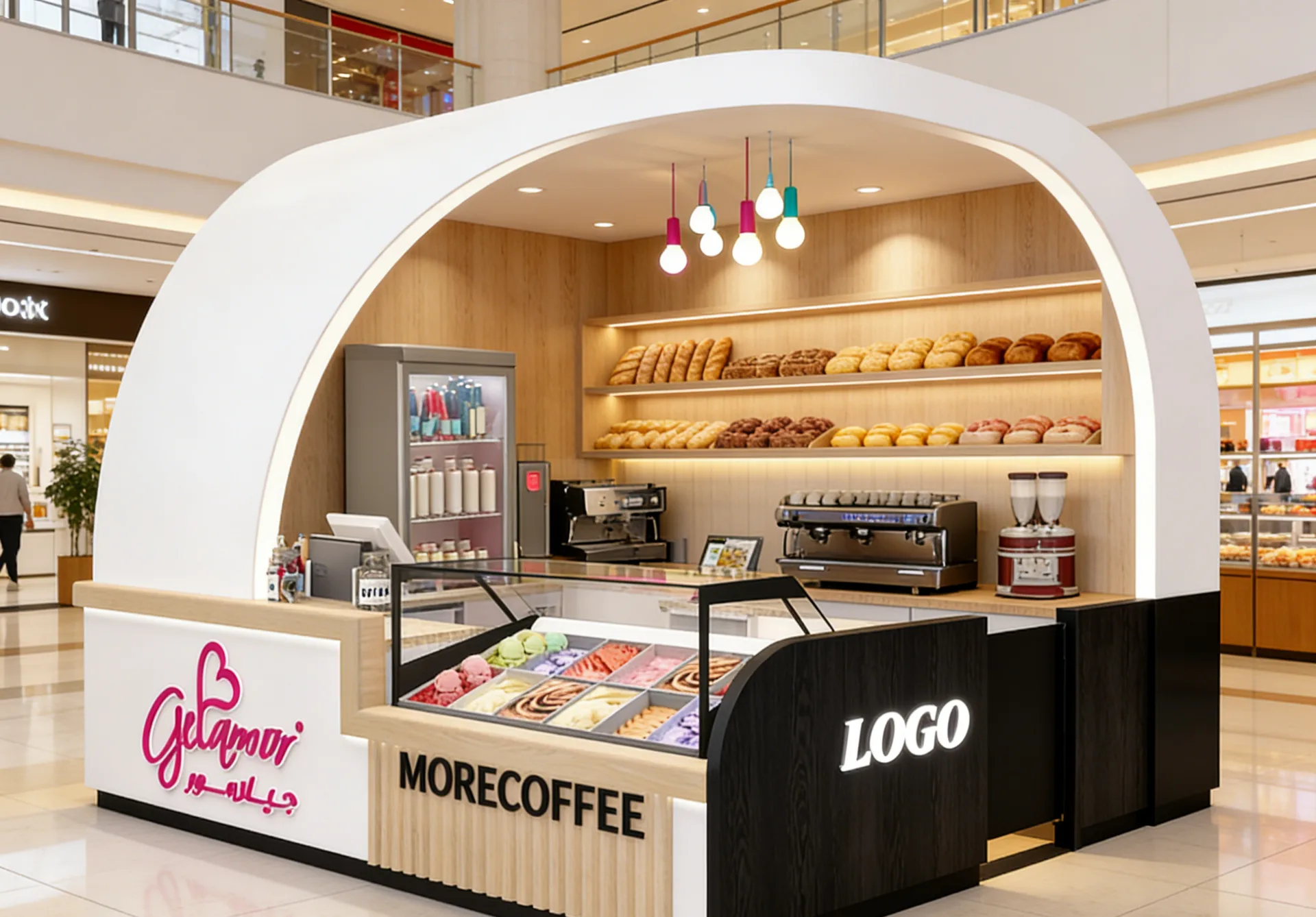Multifunctional Food Kiosk for Ice Cream, Bakery & Coffee — view 2