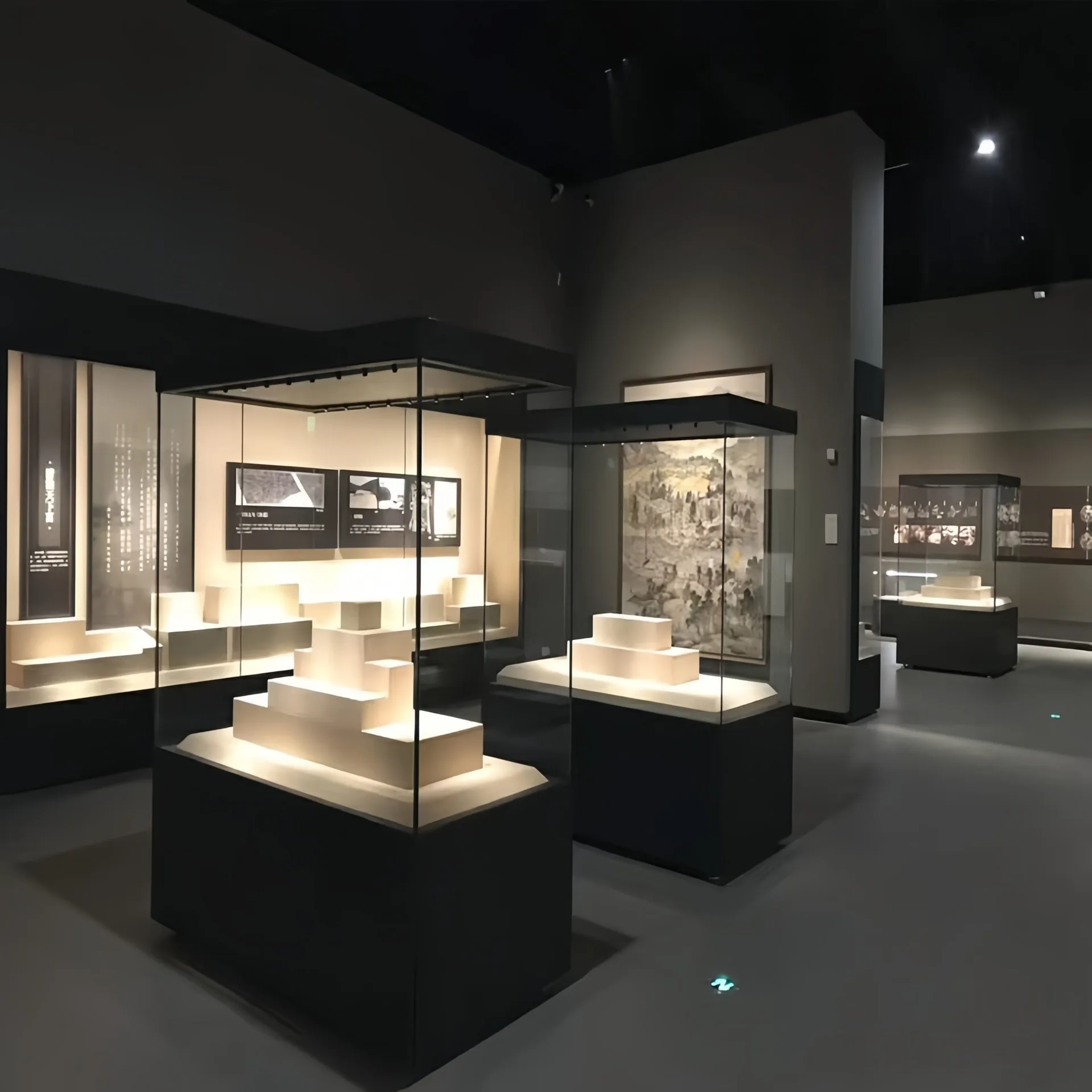 Museum Pedestal Display Case, Tall Glass Museum Showcase With LED Top Light For Artifact & Antique Exhibit — view 4