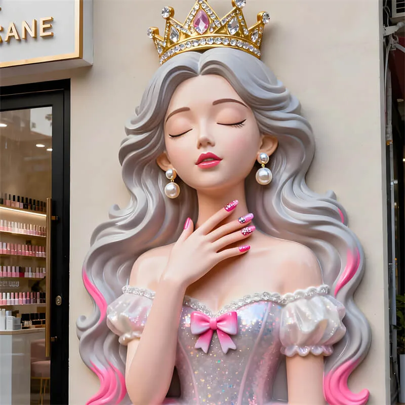 Nail Salon Princess Fiberglass Sculpture, Outdoor Wall Decor 3D Display, Nail Art Showcase Fiberglass Ornament