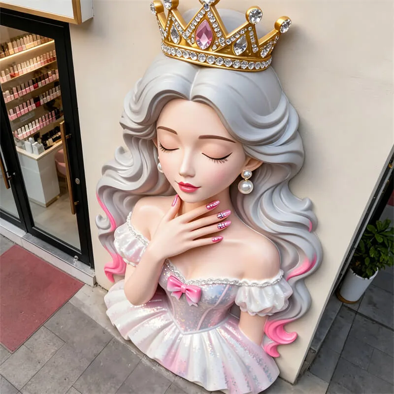 Nail Salon Princess Fiberglass Sculpture, Outdoor Wall Decor 3D Display, Nail Art Showcase Fiberglass Ornament — view 3