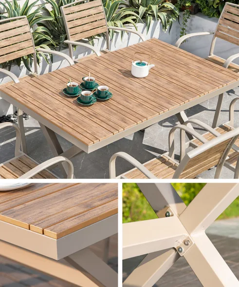 Natural and elegant outdoor wooden dining table and chairs for sale — view 3