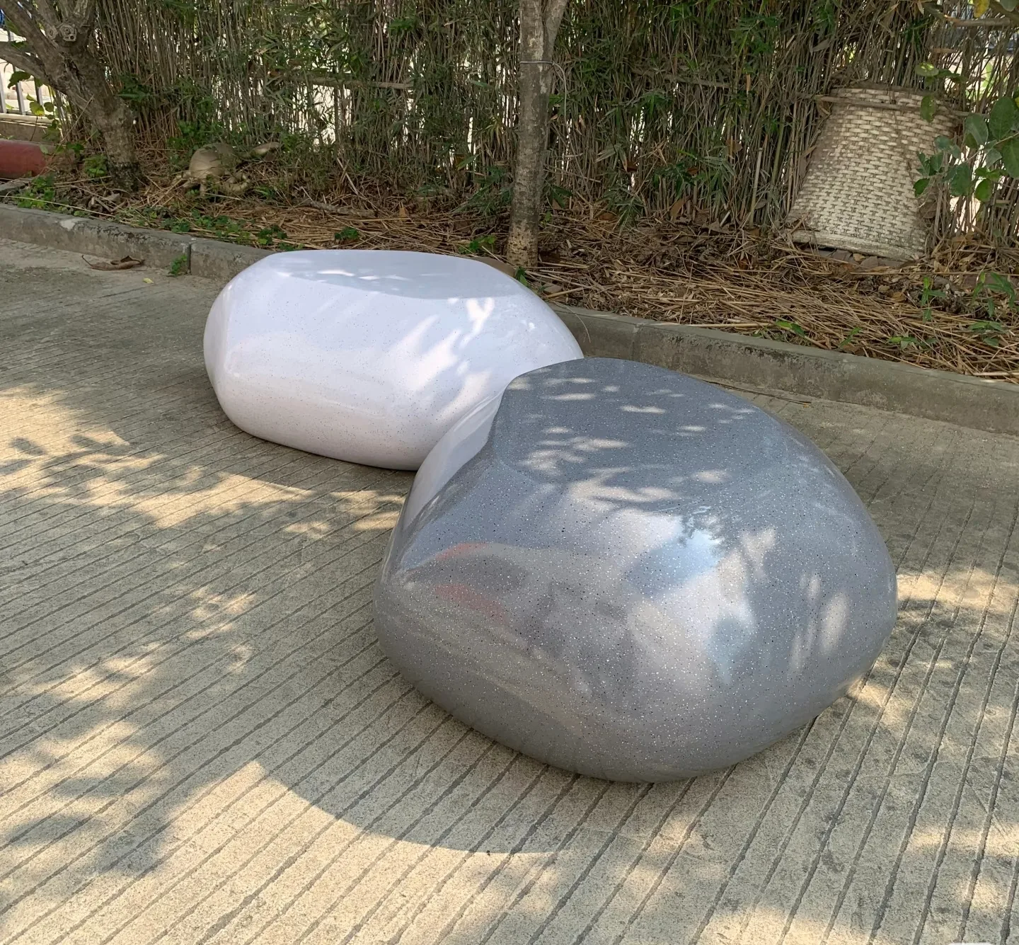 Natural Pebble-Shaped Fiberglass Stools | Custom Indoor & Outdoor Seating — view 5