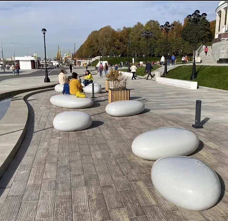 Natural Pebble-Shaped Fiberglass Stools | Custom Indoor & Outdoor Seating — view 3
