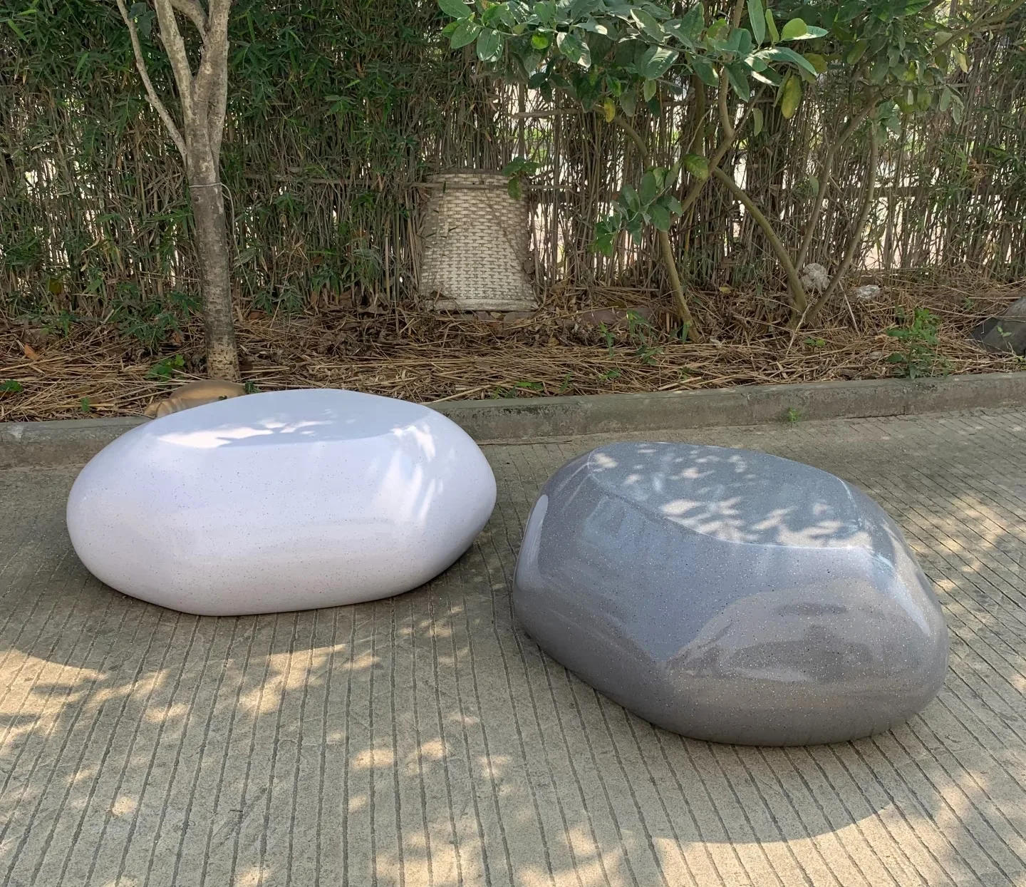 Natural Pebble-Shaped Fiberglass Stools | Custom Indoor & Outdoor Seating — view 4