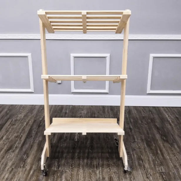 Natural Pine Wood 3-Tier Mobile Bread Rack: Sturdy, Rustic, and Easy to Move for Bakery Display — view 5