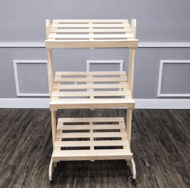 Natural Pine Wood 3-Tier Mobile Bread Rack: Sturdy, Rustic, and Easy to Move for Bakery Display — view 2
