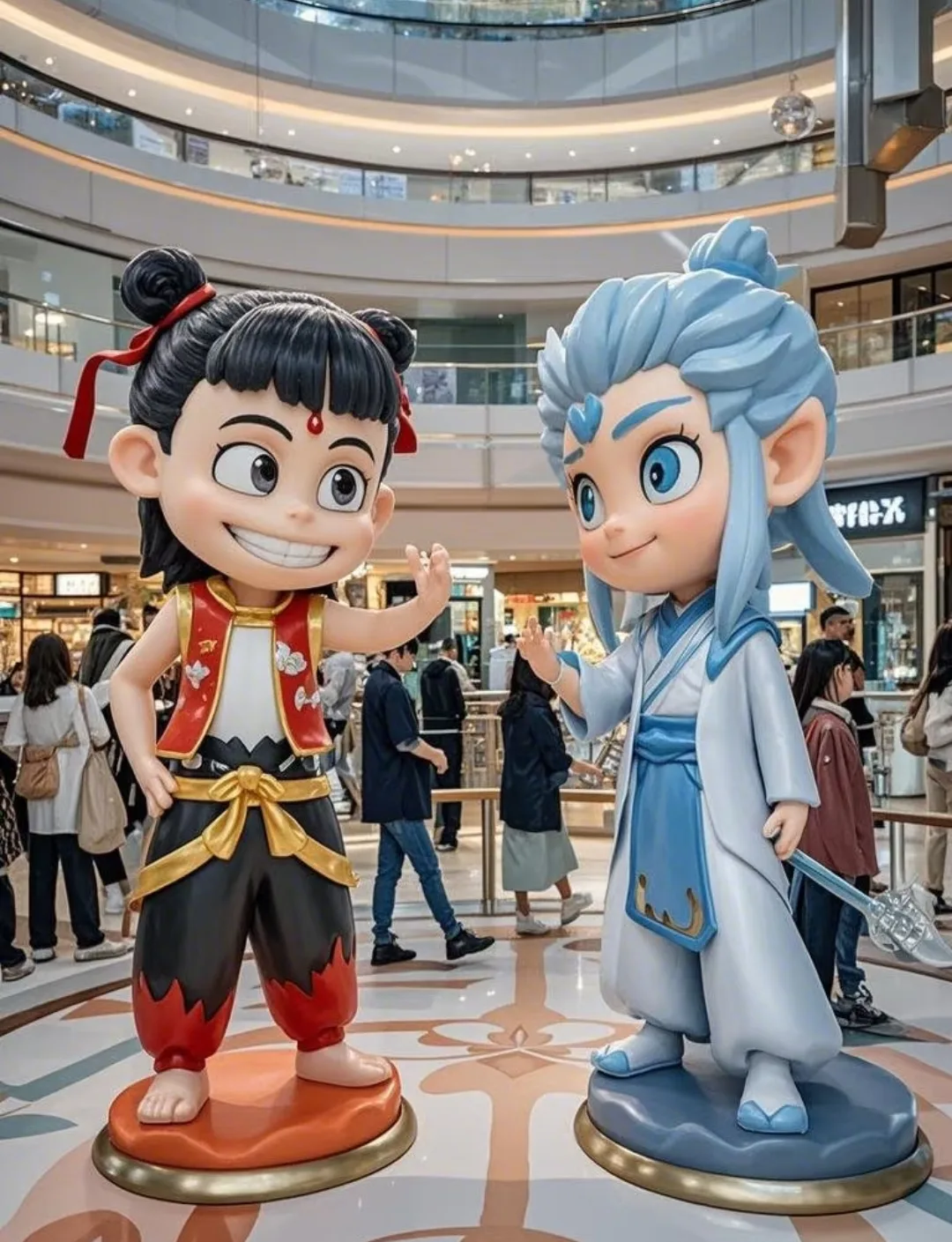 Nezha & Ao Bing Fiberglass Sculptures | Customizable Mall Character Statues — view 2