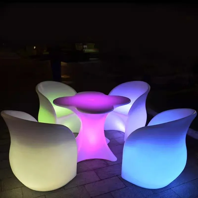 nique and cool bar tables and chairs with LED lights