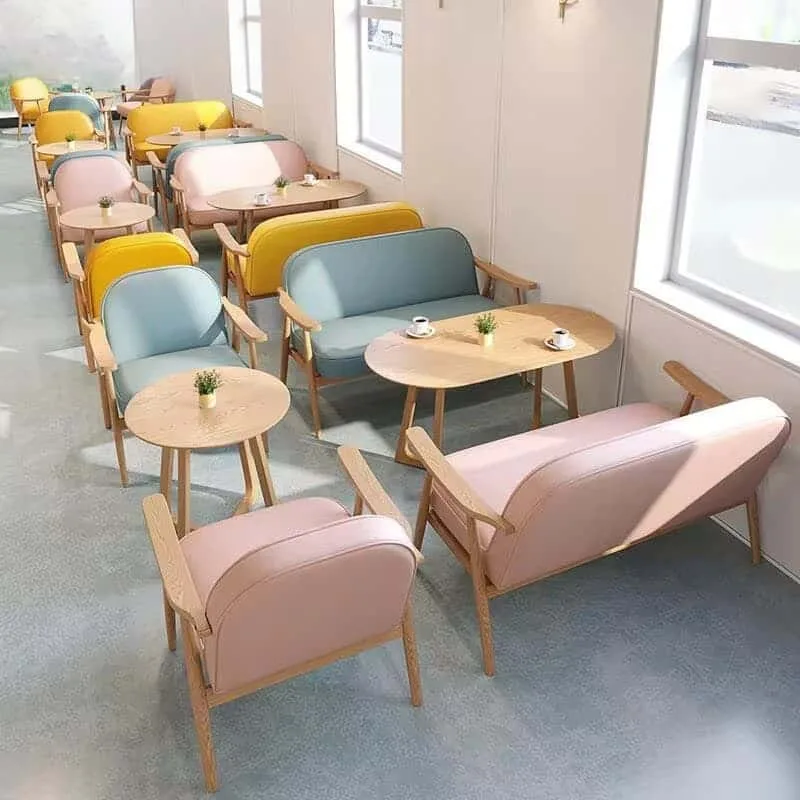 Nordic Macaron Wooden Restaurant Tables And Chairs For Bakery Commercial Use — view 3