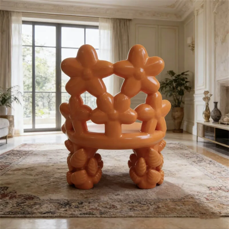 Orange Flower Chair | Stylish Art Accent Chair for Home, Showroom & Commercial Spaces — view 4