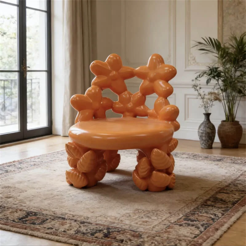 Orange Flower Chair | Stylish Art Accent Chair for Home, Showroom & Commercial Spaces — view 3