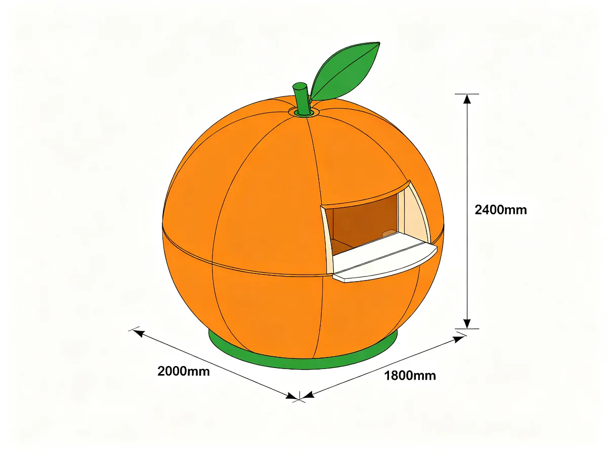 Orange-Shaped Fiberglass Outdoor Beach Kiosk 2000x1800x2400mm Juice Bar — product detail 1