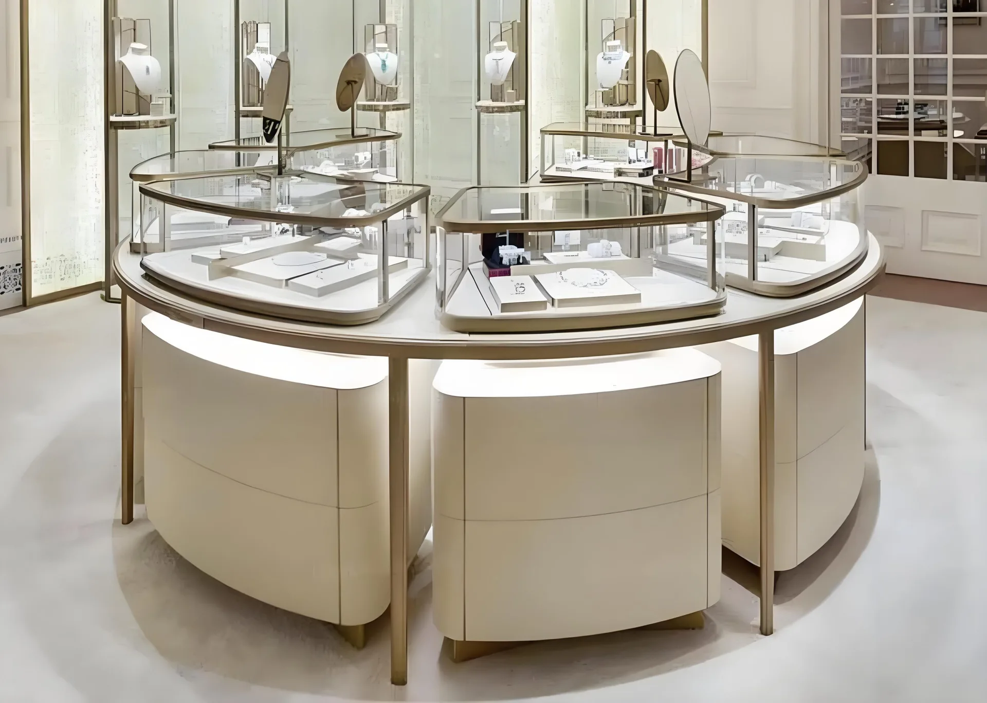 Orbit Luxe™ Circular Modular Jewelry Showcase – Illuminated, Flexible & Brand-Customizable Display System — view 4