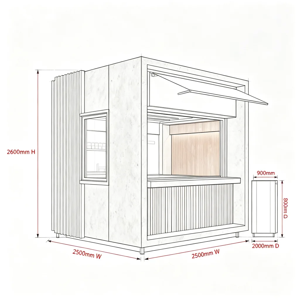 Outdoor Cafe Stand | Modern Concrete & Wood Commercial Booth | 2.5m x 2m LED Design — view 5